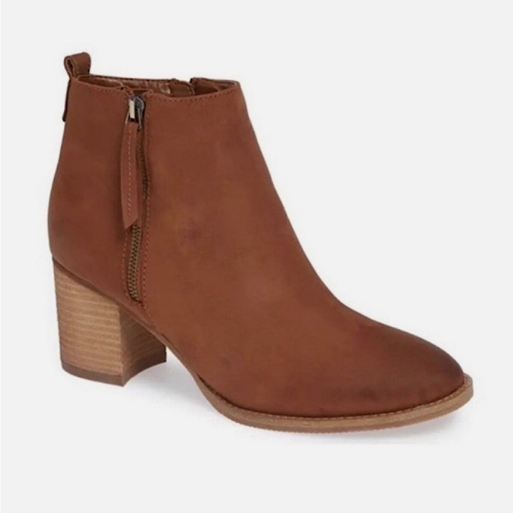 Blondo Waterproof‎ Ankle Boots Booties Solid Tan Brown Leather Zip on both sides